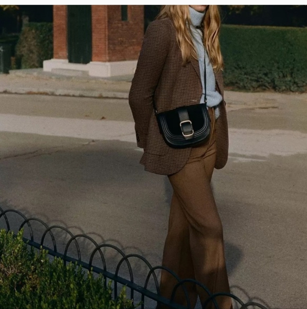 Mango MNG Brown Suede & Leather Crossbody Bag with Gold Buckle - Picture 10 of 10